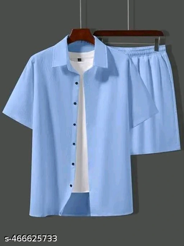 🔥Summer's Hottest Combo is Here!🔥 Stylish Shirt & Shorts Set in White, Sky Blue, Dark Blue & Black – Limited Stock! - White, S