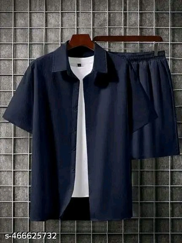 🔥Summer's Hottest Combo is Here!🔥 Stylish Shirt & Shorts Set in White, Sky Blue, Dark Blue & Black – Limited Stock! - Dark blue, M