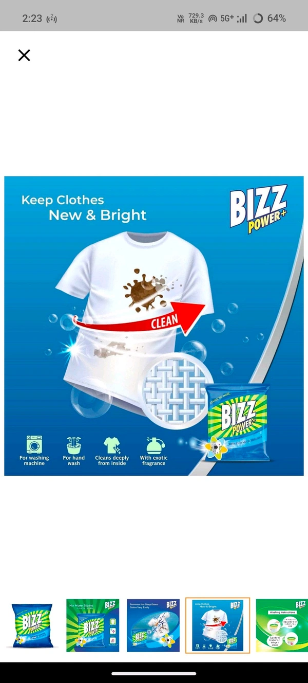 Bizz Power Plus Washing Powder,165g - 130g