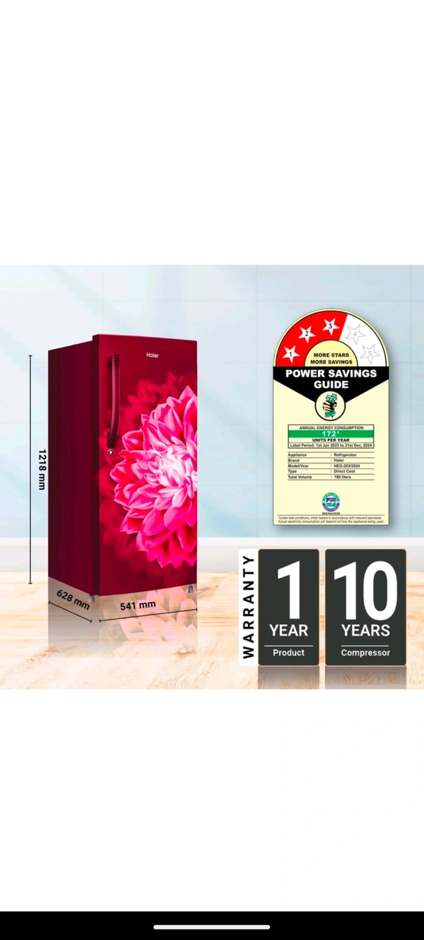 Haier 190 L Direct Cool Single Door 3 Star Refrigerator with Large Storage Space1 Hour Icing Technology (Red Dahelia, HED-203RD-P)