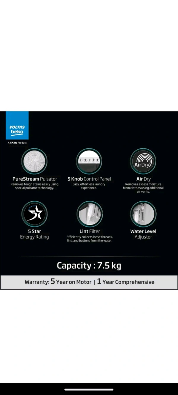 Voltas Beko 7.5 kg Semi Automatic Top Load Grey, White

(WTT75UHA/OK5S1S1W01)