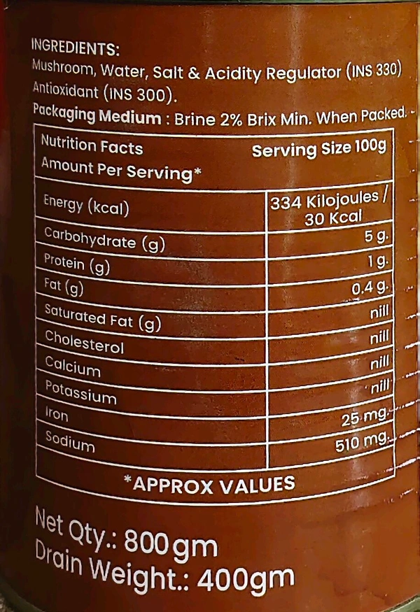 Button Mushrooms (400g mashroom+400g water)