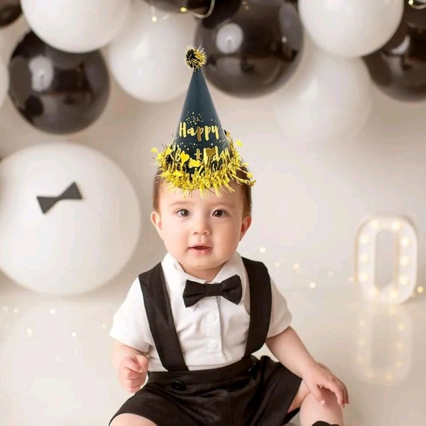Wanna Party Black & Gold Happy Birthday Caps, Birthday Hats for Kids and Adults-Pack of 1
