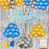 Party Propz Happy Birthday Decoration Kit - 53 Pcs Birthday Decoration Items For Boys With Silver Foil Curtain,Happy Birthday Banner(Cardstock) With Ribbon,Multicolour Metallic Balloons