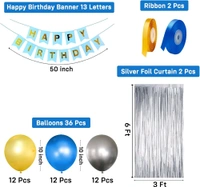 Party Propz Happy Birthday Decoration Kit - 53 Pcs Birthday Decoration Items For Boys With Silver Foil Curtain,Happy Birthday Banner(Cardstock) With Ribbon,Multicolour Metallic Balloons