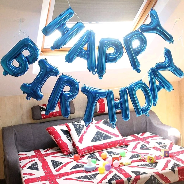 Rozi Decoration Happy Birthday Foil Balloons Letters for Boys Parties, Blue Theme Boys Birthday Decor Pack of 13 Letters

