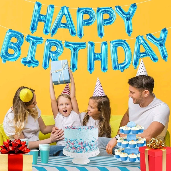 Rozi Decoration Happy Birthday Foil Balloons Letters for Boys Parties, Blue Theme Boys Birthday Decor Pack of 13 Letters

