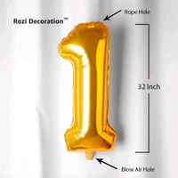 Rozi Decoration 32" Inch Number Foil Balloon Helium Quality -(Pack of one Unit) (Gold-1)