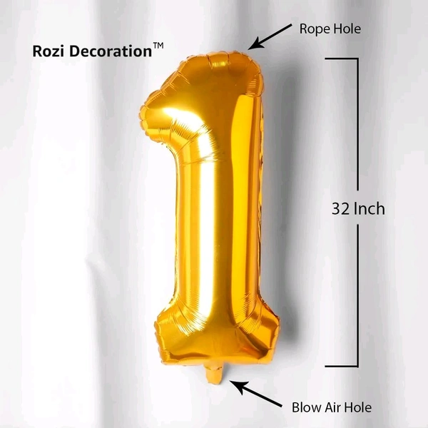 Rozi Decoration 32" Inch Number Foil Balloon Helium Quality -(Pack of one Unit) (Gold-1)