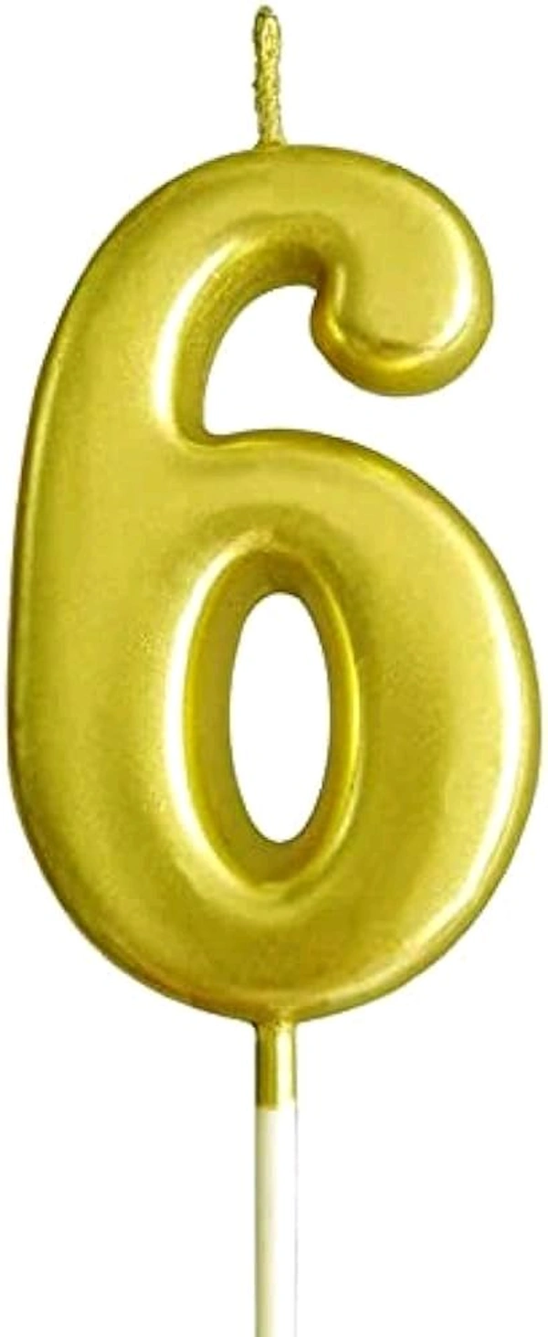 Selibration.com | Golden Numerical No. 6 Birthday Candles for Cake, Anniversary and Birthday Celebration Supplies for Your Loved Ones