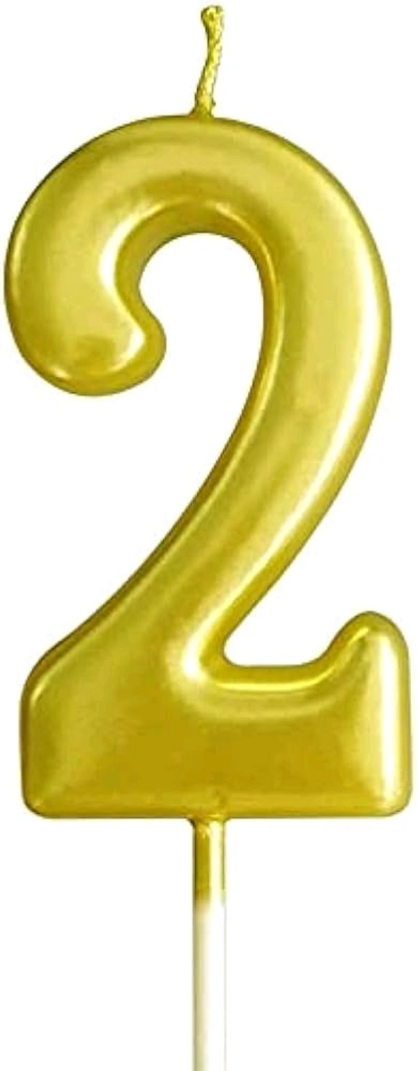 Selibration.com | Golden Numerical No. 2 Birthday Candles for Cake, Anniversary and Birthday Celebration Supplies for Your Loved Ones