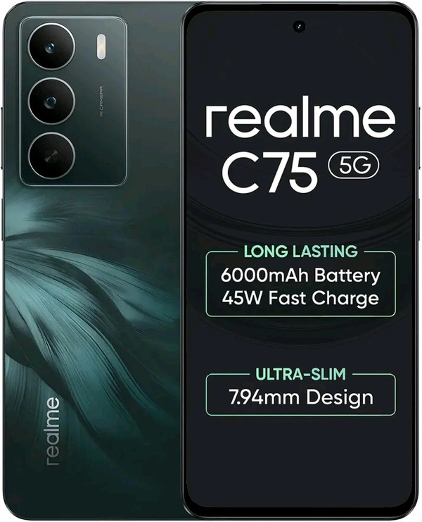 realme C75 Smartphone 4+128GB Midnight, 6.67inch Screen, 120HZ Vision Display, 6000mAh Battery, 40MP Camera, MediaTek Dimensity 6300 Processor, IP64