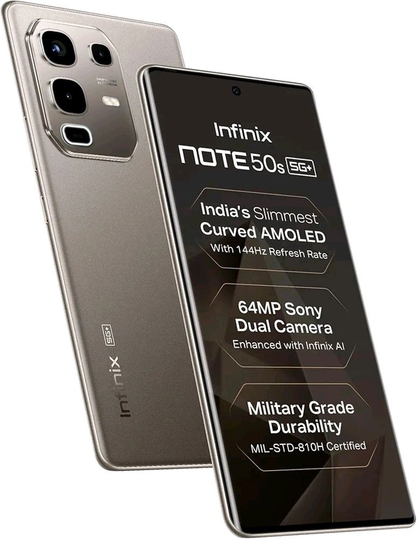 Infinix Note 50s 5G+ (Titanium Grey, 6GB RAM, 128GB Storage) | MediaTek D7300 Ultimate | 5500mAH Battery, Dual Speakers by JBL, 144Hz AMOLED Display