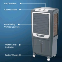 Burly Pride 60 Ltr Desert Portable Cooler With Anti Bacterial High Density Honeycomb, Auto Refill With Auto Swing And 3 Speed Control And Low Power Consumption, Castor Wheel- Grey (60 L)
