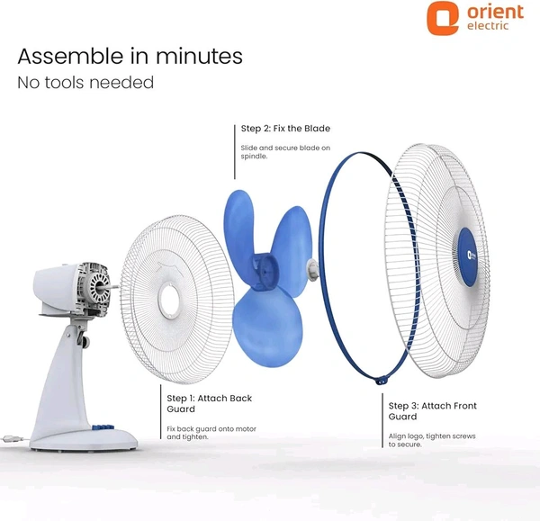 Orient Electric 400 MM Desk 71 Table Fan for Home & Office | 100% Copper Motor | High Air Delivery | Aerodynamically Balanced Blades | 3-Speed Control | 2 Years Warranty by Orient | White & Blue
50+ bought in past month