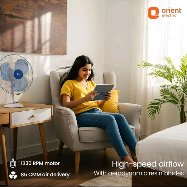 Orient Electric 400 MM Desk 71 Table Fan for Home & Office | 100% Copper Motor | High Air Delivery | Aerodynamically Balanced Blades | 3-Speed Control | 2 Years Warranty by Orient | White & Blue
50+ bought in past month