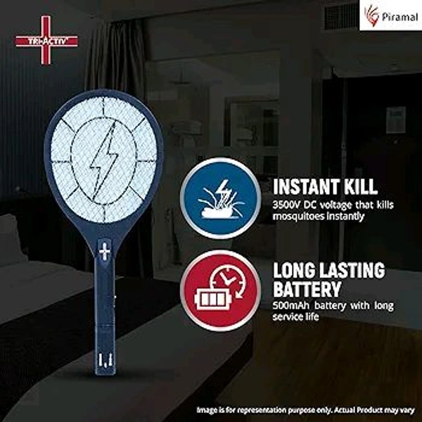 Tri-Activ Anti Mosquito Bat | 6 Months Warranty | Rechargable Upto 500 Times | Mosquito Killer Racket | Insect Killer & Fly Swatter | Long Lasting Battery |ISO Certified | Pack of 1