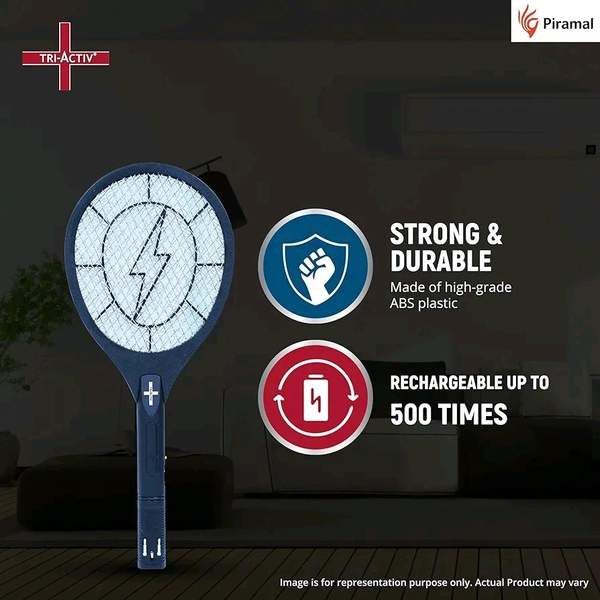 Tri-Activ Anti Mosquito Bat | 6 Months Warranty | Rechargable Upto 500 Times | Mosquito Killer Racket | Insect Killer & Fly Swatter | Long Lasting Battery |ISO Certified | Pack of 1