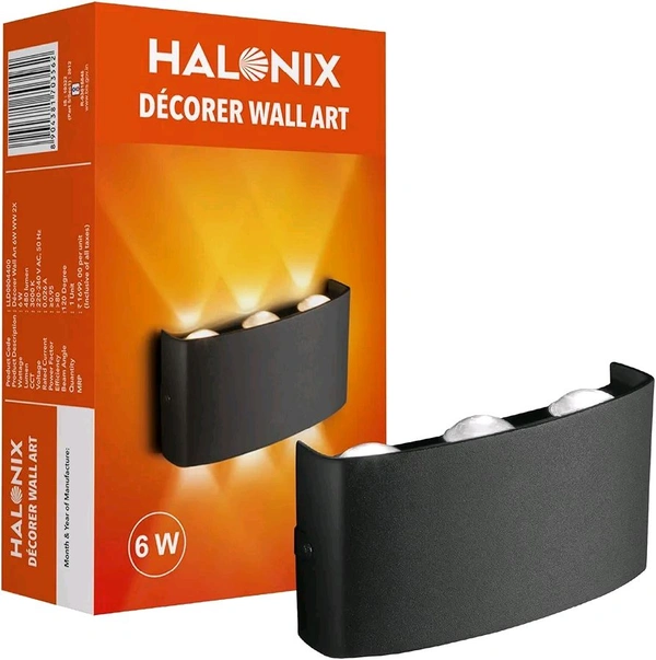 Halonix 6W Decorer Wall Light | 6 Rays | Water Proof IP65 | Up & Down Wall Lamps - Outdoor Wall Lights for Elevation,Garden & Patio Lights - (Warm White)-Pack of 1

