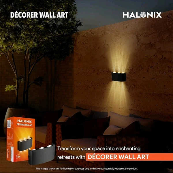 Halonix 6W Decorer Wall Light | 6 Rays | Water Proof IP65 | Up & Down Wall Lamps - Outdoor Wall Lights for Elevation,Garden & Patio Lights - (Warm White)-Pack of 1

