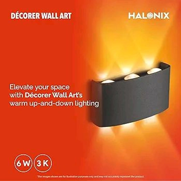 Halonix 6W Decorer Wall Light | 6 Rays | Water Proof IP65 | Up & Down Wall Lamps - Outdoor Wall Lights for Elevation,Garden & Patio Lights - (Warm White)-Pack of 1

