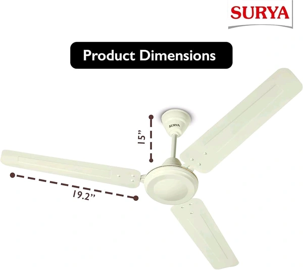 SURYA
SURYA ROSHNI Shakti 1200mm Ceiling Fan – High-Speed 390 RPM, Double Ball Bearing, Low Noise, High Air Delivery, 2-Year On-Site Warranty – Ivory
