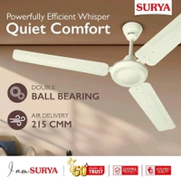 SURYA
SURYA ROSHNI Shakti 1200mm Ceiling Fan – High-Speed 390 RPM, Double Ball Bearing, Low Noise, High Air Delivery, 2-Year On-Site Warranty – Ivory
