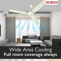 SURYA
SURYA ROSHNI Shakti 1200mm Ceiling Fan – High-Speed 390 RPM, Double Ball Bearing, Low Noise, High Air Delivery, 2-Year On-Site Warranty – Ivory
