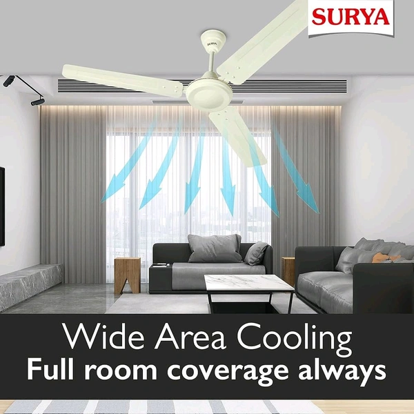 SURYA
SURYA ROSHNI Shakti 1200mm Ceiling Fan – High-Speed 390 RPM, Double Ball Bearing, Low Noise, High Air Delivery, 2-Year On-Site Warranty – Ivory
