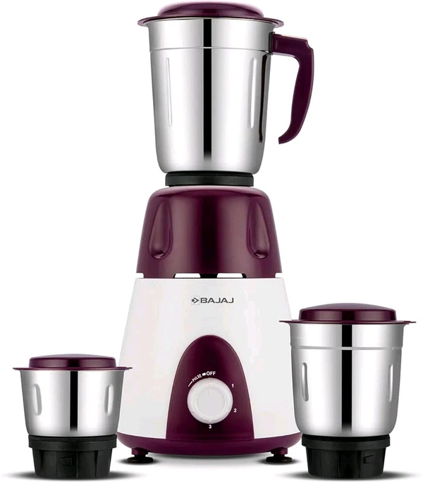 Bajaj Rex Mixer Grinder 500W | Mixie For Kitchen With Nutri-Pro Features | 3 SS Mixer Jars For Heavy Duty Grinding | Adjustable Speed Control | Multifunctional Blade System | 2 Yr Warranty【Purple】