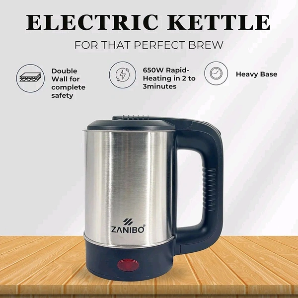 ZANIBO Electric Kettle for Hot Water, 0.5 Litre Stainless Steel with Auto/Manual Thermostat Protection, Double Layered Cool Touch, Half Litre Cordless Kettle for Tea & Coffe (Silver,0.5Litre)