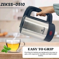 ZANIBO Electric Kettle for Hot Water, 0.5 Litre Stainless Steel with Auto/Manual Thermostat Protection, Double Layered Cool Touch, Half Litre Cordless Kettle for Tea & Coffe (Silver,0.5Litre)