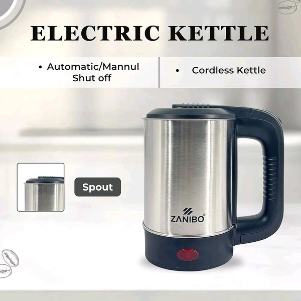 ZANIBO Electric Kettle for Hot Water, 0.5 Litre Stainless Steel with Auto/Manual Thermostat Protection, Double Layered Cool Touch, Half Litre Cordless Kettle for Tea & Coffe (Silver,0.5Litre)