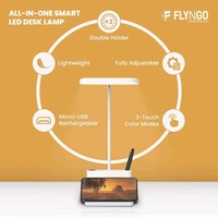 FLYNGO Plastic 3 Color Mode Led Study Table Desk Lamp For Students With Pen & Phone Holder, Rechargeable Touch On/Off Studying (204White)