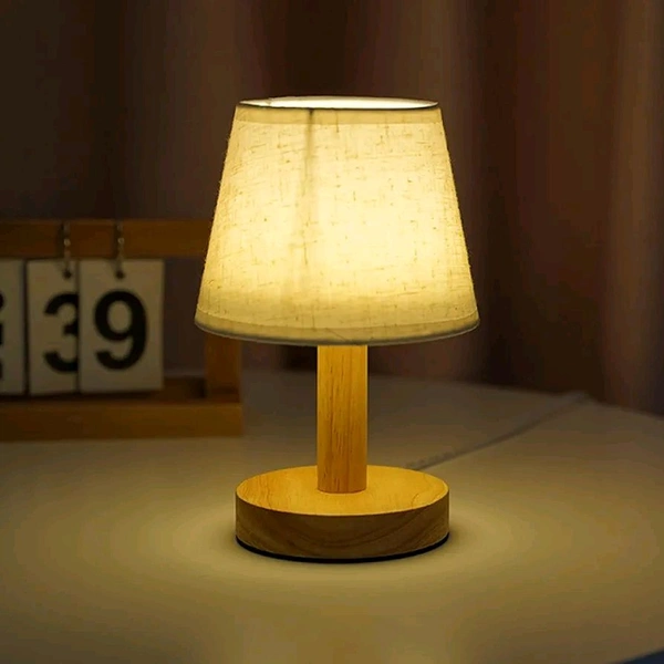 The Better Home Dimmable Table Lamp for Bedroom-21cm| Attached SMD Led Bulb | Wooden Base & Fabric Shade | Aesthetic Table Lamp for Living Room | Gift for Housewarming Ceremony| Home Decor Items

