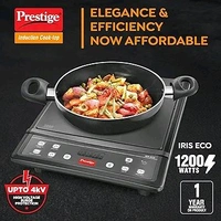 Prestige IRIS ECO 1200 W Induction Cooktop with Automatic Voltage Regulator |Indian Menu Option |High Voltage Surge Protection |Timer with User Pre-Set|1 year Warranty |Black
