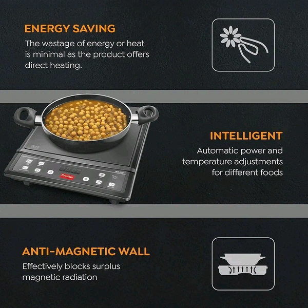 Prestige IRIS ECO 1200 W Induction Cooktop with Automatic Voltage Regulator |Indian Menu Option |High Voltage Surge Protection |Timer with User Pre-Set|1 year Warranty |Black