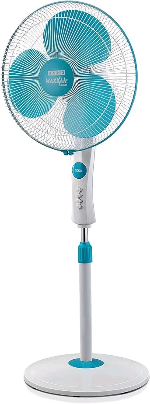USHA Maxx Air Ultra Pedestal Fan | 400MM Sweep Size | 1350 RPM | Aerodynamic Blade Design for High Air Delivery | Anti - Rust Protection | Copper Motor | Light Blue