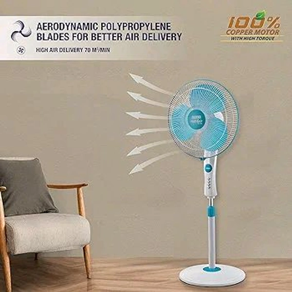 USHA Maxx Air Ultra Pedestal Fan | 400MM Sweep Size | 1350 RPM | Aerodynamic Blade Design for High Air Delivery | Anti - Rust Protection | Copper Motor | Light Blue