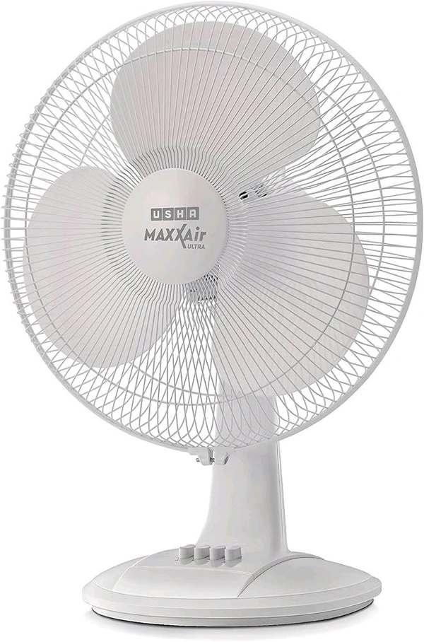 USHA Maxx Air Ultra Table Fan | 400MM Sweep Size | 1350 RPM | Aerodynamic Blade Design for High Air Delivery | Corrosion Protection with Plastic Blades | 3 Speed Settings | 100% Copper Motor | 2 Year Warranty | White