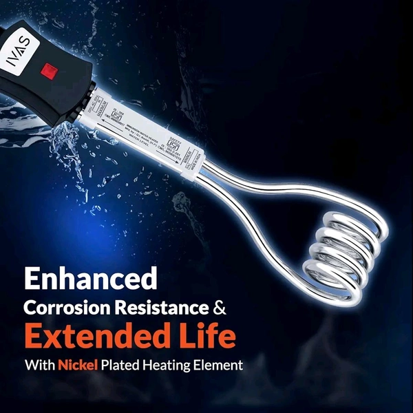 IVAS 1500 W Immersion Rod, Water-proof, Low Cost Water Heating, Indicator Light, High Grade Nickel Coated Copper Element, Bucket Clip, Double ISI Certified, 2-year warranty


