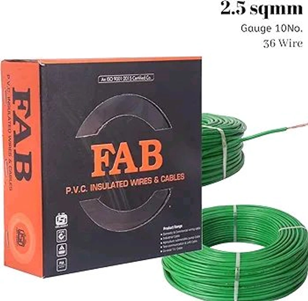 COPPER 2.5 MM 90 MTR FR PVC Insulated CCA Copper Wire, Single Core Multi Strand House Cable for Gauge (10 No.) (Green)

