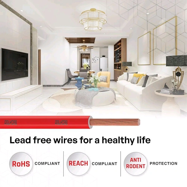 Polycab OPTIMA+ 1sqmm 90M coil | Flame Retardant | Lead free | 99.97% high purity copper | Rodent protection | PVC insulated housewire [Red]

