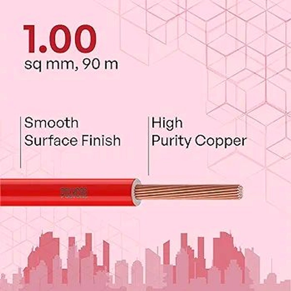 Polycab OPTIMA+ 1sqmm 90M coil | Flame Retardant | Lead free | 99.97% high purity copper | Rodent protection | PVC insulated housewire [Red]

