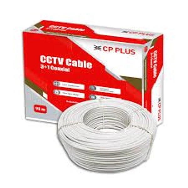 CP PLUS 3+1 Coaxial Pure Copper CCTV Camera Cable (1Meter) White