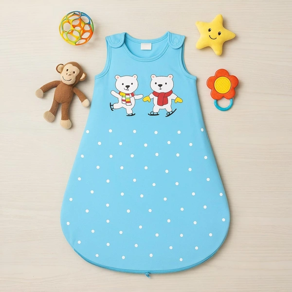 Adhigams Jolly Bear Baby Swaddles for Newborns | Carry Nest & Wearable Blanket | Cotton Baby Bedding for New Born & Infant | Unisex Baby Sleeping Bag | For 0 to 12 Months (Pack of 1) (SKY BLUE) - 0-12 M