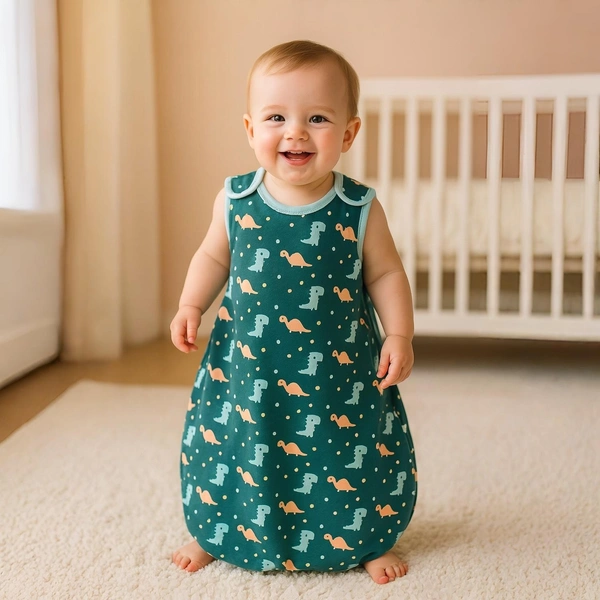 Adhigams Dino Doodle Baby Swaddles for Newborns | Carry Nest & Wearable Blanket | Cotton Baby Bedding for New Born & Infant | Unisex Baby Sleeping Bag | For 0 to 12 Months (Pack of 1) (GREEN) - 0-12 M