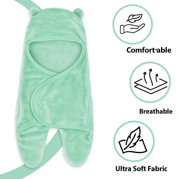 Adhigams New Born Baby Stylish BathRobe/Bath Towel/Baby Wrapper | Unisex Bath Wrap for Baby boy and Girl (6-12 Months) (Green) - 6-12 Months