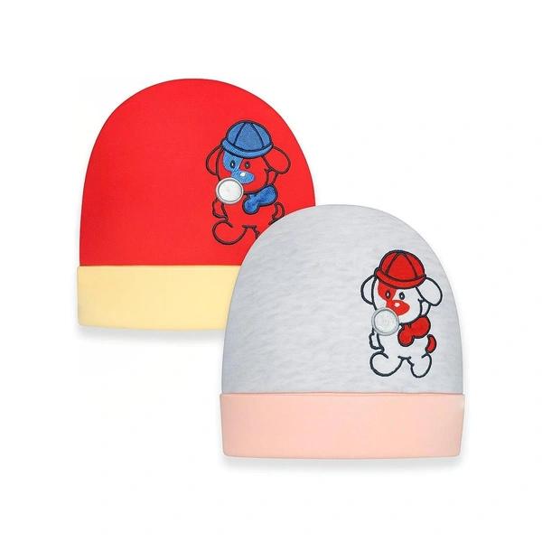 Adhigams New Born Bubbly Bear Stylish Cotton Caps/Topi/Hats | Cotton Baby Cap for Baby boy and Girl (Pack of 2) (0 to 6, 6 to 12 Months) - 0-6 Months