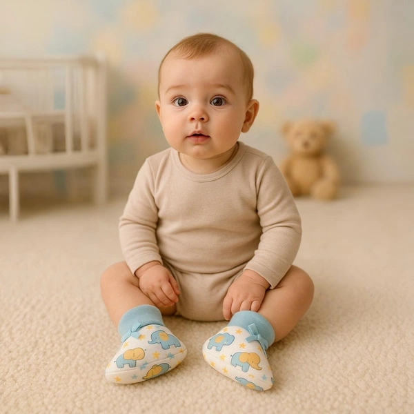 Adhigams Baby Elephant New Born Baby Stylish Cotton Booties for Baby boy and Girl | For 0 to 12 Months (Pack of 2) - 0-6 M